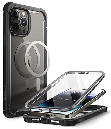 i-Blason Ares Mag Series Hülle für iPhone 14 Pro Max (6.7") 2022 Bumper Case 360 Grad Handyhülle Transparent Schutzhülle Cover mit Displayschutz Kompatibel mit MagSafe (Schwarz) von i-Blason