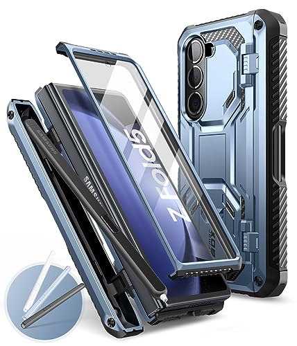 i-Blason Armorbox für Samsung Galaxy Z Fold 5 Hülle (2023) mit Stifthalter und und 3 SilikonStifthülle, Rugged Handyhülle mit integriertem Displayschutz und Ständer (Blau) von i-Blason