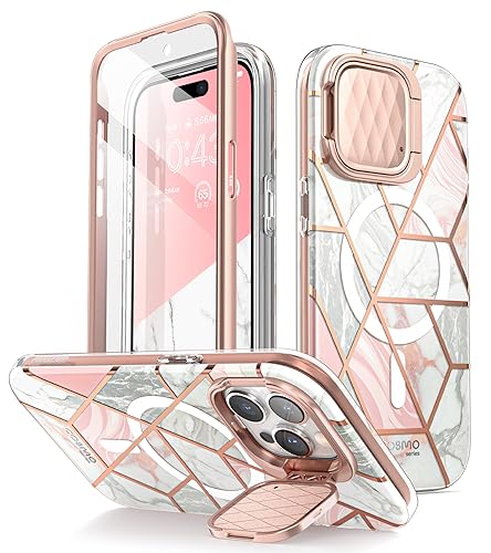 i-Blason Cosmo Mag für iPhone 15 Pro Max Hülle (6.7") mit Kameraschutz Ständer, [Kompatibel mit MagSafe] Glitzer Handyhülle Schlank Case Schutzhülle mit Displayschutz 2023, Marmor von i-Blason