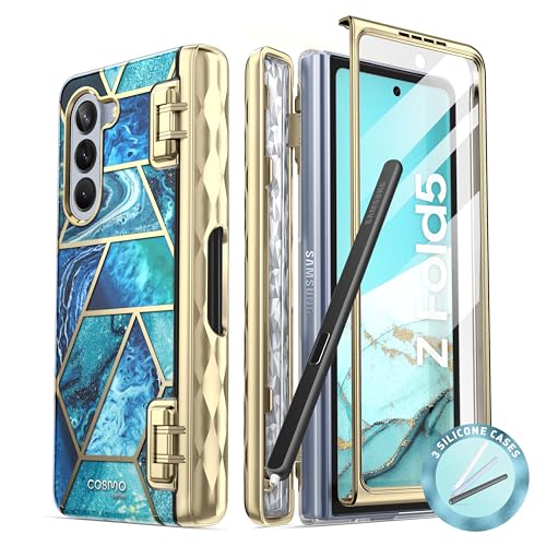 i-Blason Cosmo für Samsung Galaxy Z Fold 5 Hülle mit Stifthalter, Stoßfest Handyhülle Bumper Case Schlank Schutzhülle Cover mit integriertem Displayschutz (Ocean) von i-Blason