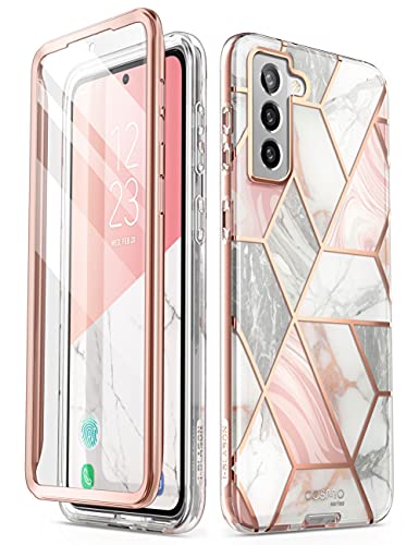 i-Blason Glitzer Hülle für Samsung Galaxy S21 FE 5G (6.4") Handyhülle Bumper Case 360 Grad Schutzhülle Glänzend Cover [Cosmo] mit Integriertem Displayschutz (Marmor) von i-Blason