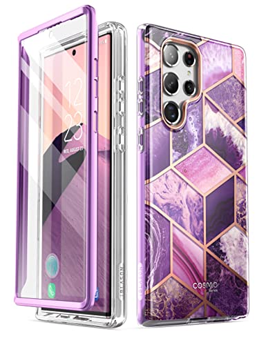 i-Blason Glitzer Hülle für Samsung Galaxy S22 Ultra (6.8") 5G Handyhülle Bumper Case 360 Grad Schutzhülle Glänzend Cover [Cosmo] mit Integriertem Displayschutz 2022 Ausgabe (Lila) von i-Blason