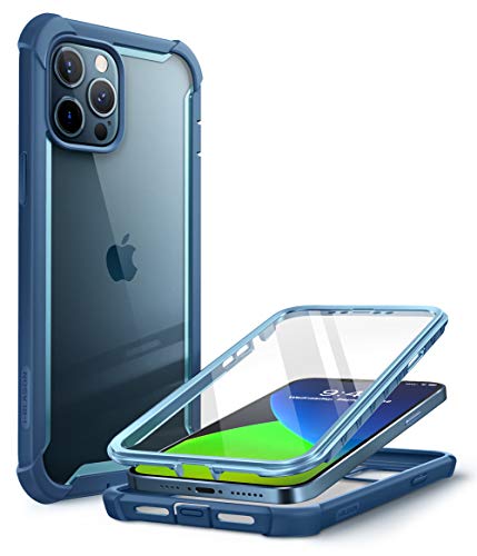 i-Blason Transparent Hülle für iPhone 12 Pro Max (6.7") Bumper Case 360 Grad Handyhülle Robust Schutzhülle Cover [Ares] mit Displayschutz 2020, Blau von i-Blason