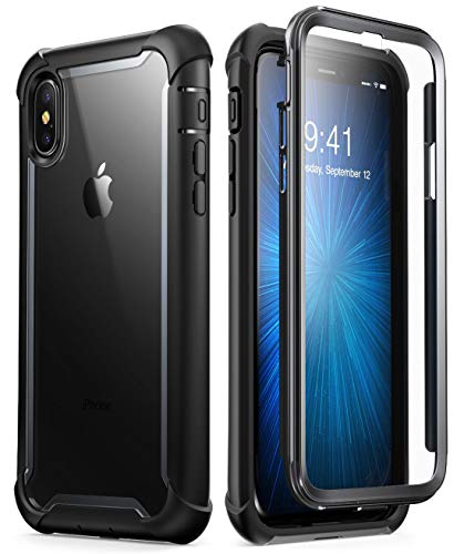 i-Blason iPhone X Hülle iPhone XS Hülle [Ares] Handyhülle Ganzkörper Schutzhülle Bumper Case Transparent Cover mit eingebautem Displayschutz für iPhone X / iPhone XS 5.8 Zoll, Schwarz von i-Blason