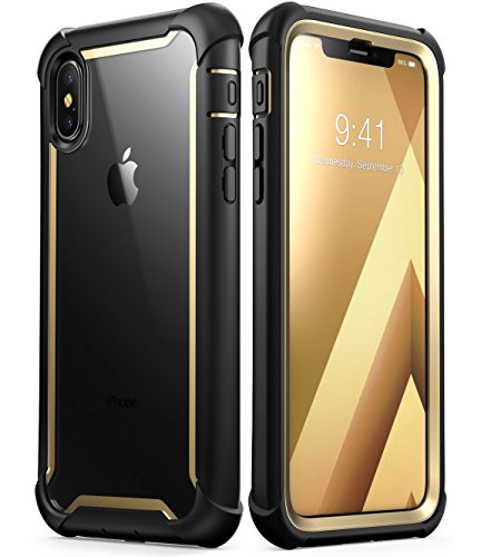i-Blason iPhone XS Hülle iPhone X Hülle [Ares] Handyhülle 360 Grad Bumper Case Robust Schutzhülle Clear Cover mit integriertem Displayschutz 5.8 Zoll, Gold von i-Blason