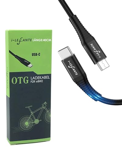 i-LEFANTE eBike Ladekabel für Bosch Intuvia, Kiox, Nyon (alt) E-Bike Display | 35 cm Länge | OTG Funktion | Micro USB auf USB C |für Fahrradcomputer von i-LEFANTE