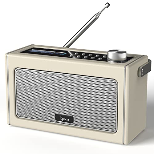 DAB/DAB Plus Radio/UKW Radio mit Bluetooth, Tragbares Digitalradio Retro Bluetooth Radio mit wiederaufladbarem Akku für biszu 15 Stunden Wiedergabe, LCD-Bildschirm, Aux und Headphone Anschlüsse von i-box
