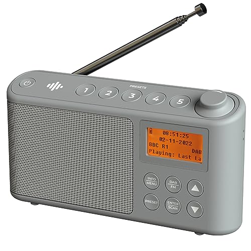 i-box DAB/DAB Plus/FM Radio, Klein Digitalradio Tragbares Batteriebetrieben, Mini Radio Digital Akku & Netzbetrieb Kofferradio, USB-Ladekabel (Grau) von i-box