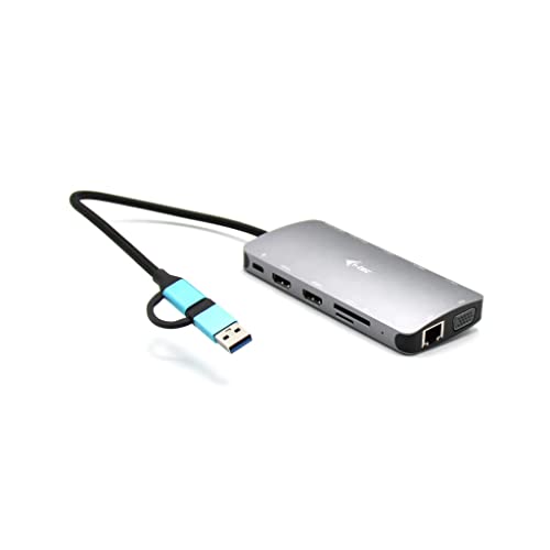 i-tec USB-C/USB 3.0 Metall Nano Docking Station für bis-zu 3 Monitore - 2X HDMI, 1x VGA, 1x GLAN, 1x USB-C 3.2 Gen1, 1x USB 3.2 Gen1, 3X USB 2.0, 1x SD/MicroSD von i-tec