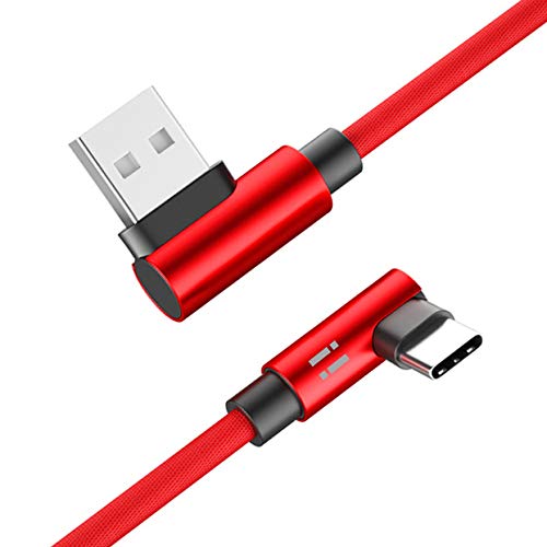 2m Nylon Gaming 90 Grad Winkel USB-C Ladekabel Datenkabel für Handy Smartphone Tablet rot von i!