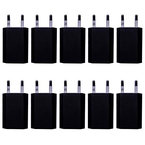 [i!®] 10x USB Netzteil Set Ladegerät Steckdosenadapter Stecker 5V 1A kompatibel mit [Universal | Apple iPhone XS X 8 7 6 5 SE | iPad | Samsung Galaxy | Handy | Tablet | Smartphone] schwarz von i!
