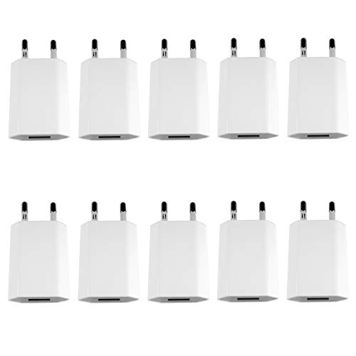 [i!®] 10x USB Netzteil Set Ladegerät Steckdosenadapter Stecker 5V 1A kompatibel mit [Universal | Apple iPhone XS X 8 7 6 5 SE | iPad | Samsung Galaxy | Handy | Tablet | Smartphone] weiß von i!