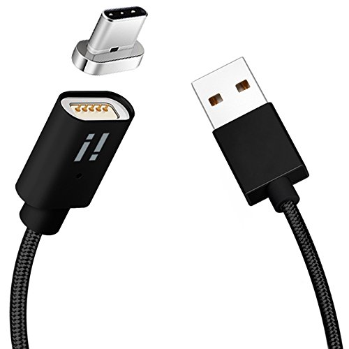 [i!®] 1m Premium Nylon Magnet USB C Ladekabel Datenkabel [1x Kabel + 1x USB-C Stecker] schwarz von i!