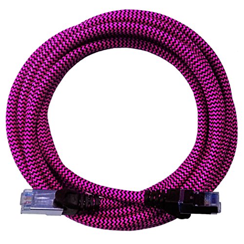 [i!®] 2m Premium Nylon Design Cat6 - Cat.6 Gigabit Ethernet LAN Netzwerkkabel | Internetkabel | DSL Kabel | Patchkabel | RJ45 Stecker | 10/100/1000Mbit/s | kompatibel mit Cat5 und Cat7 | pink von i!