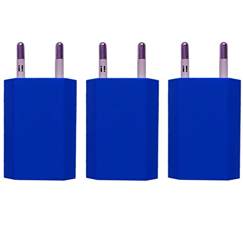 [i!®] 3X USB Netzteil Set Ladegerät Steckdosenadapter Stecker 5V/1A kompatibel mit [Universal | Apple iPhone XS X 8 7 6 5 SE | iPad | Samsung Galaxy | Handy | Tablet | Smartphone] blau von i!