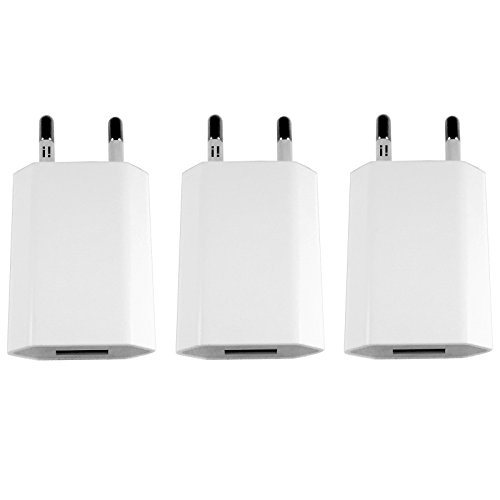 [i!®] 3X USB Netzteil Set Ladegerät Steckdosenadapter Stecker 5V/1A kompatibel mit [Universal | Apple iPhone XS X 8 7 6 5 SE | iPad | Samsung Galaxy | Handy | Tablet | Smartphone] weiß von i!