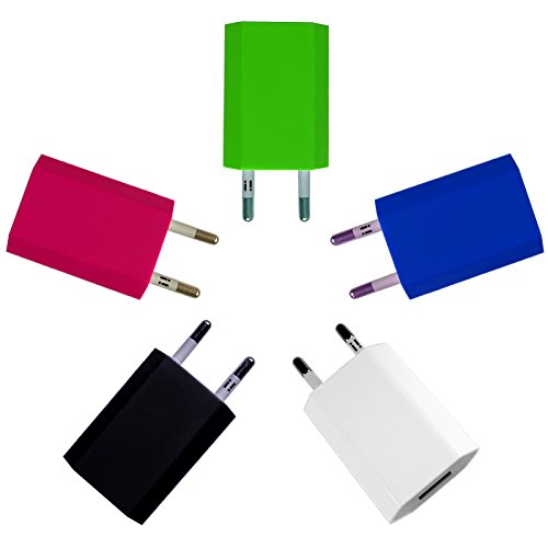 [i!®] 5X USB Netzteil Set Ladegerät Steckdosenadapter Stecker 5V/1A kompatibel mit [Universal | Apple iPhone XS X 8 7 6 5 SE | iPad | Samsung Galaxy | Handy] bunt von i!