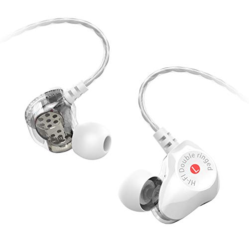 i!®] Premium In Ear Dual Dynamic Driver Hi-Fi Kopfhörer Ohrhörer Headset | 3,5mm Klinke AUX Stecker | Mikrofon | Lautstärkeregelung | weiß von i!