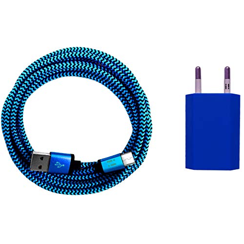 i! - 1A USB Netzteil + 1m Premium Nylon USB-C Schnellladekabel Datenkabel Ladegerät Set für Handy Tablet Smartphone - blau von i!