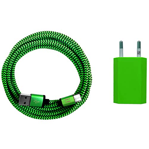 i! - 1A USB Netzteil + 1m Premium Nylon USB-C Schnellladekabel Datenkabel Ladegerät Set für Handy Tablet Smartphone - grün von i!