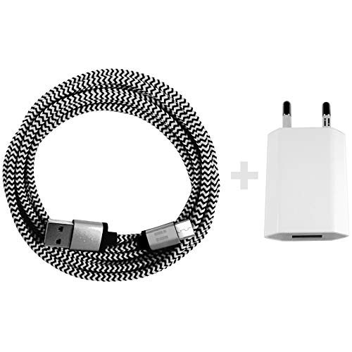 i! - 1A USB Netzteil + 50cm Premium Nylon USB-C Schnellladekabel Datenkabel Ladegerät Set für Handy Tablet Smartphone - Silber weiß von i!