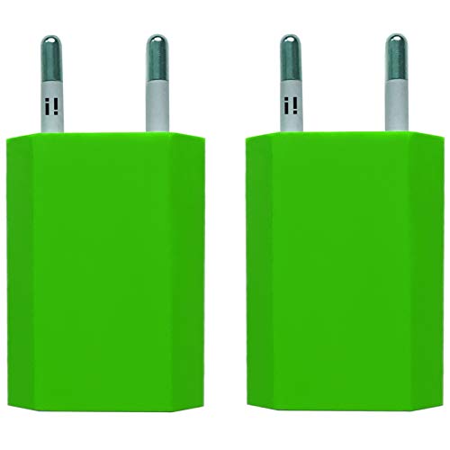 i! 2X USB Netzteil Set Ladegerät Steckdosenadapter Stecker 5V 1A kompatibel mit Universal iPhone 11 Pro Max XS X 8 7 6 Plus 5 SE iPad Samsung Galaxy Handy Tablet Smartphone - grün von i!