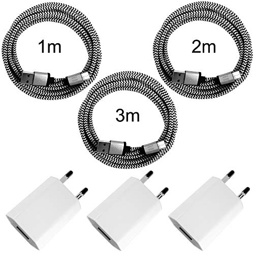 i! - 3X USB Netzteil + 1m + 2m + 3m Nylon USB-C Schnellladekabel Datenkabel Set für Handy Tablet Smartphone - weiß i! - 3X USB Netzteil + 1m + 2m + 3m Nylon USB-C Schnellladekabel Datenkabel Set für Handy Tablet Smartphone - weiß von i!