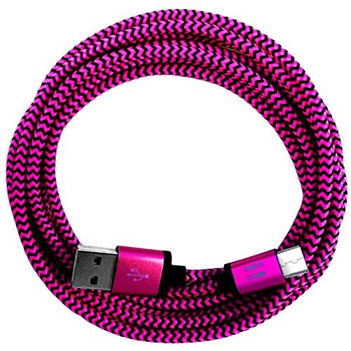 i! - 3m Premium Nylon USB-C Schnellladekabel Datenkabel für Handy Tablet Smartphone - pink von i!