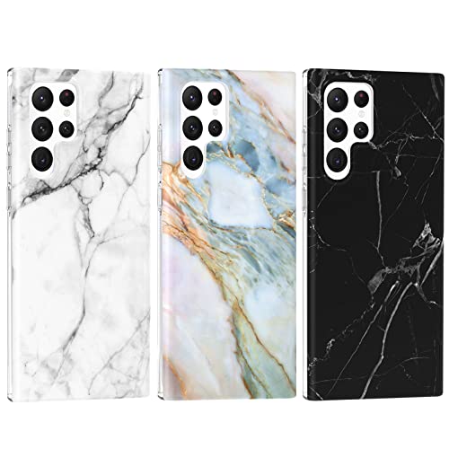 iAdvantec Handyhülle Kompatibel mit Samsung Galaxy S22 Ultra 5G Marmor Hülle Silikon Matt, [3 Stück] Weich TPU Dünn Flexible Marble Case für 5G, 6.8'' (2022) - Weiß, Schwarz,Grau von iAdvantec