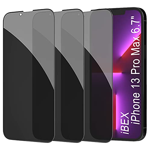 iBEX Anti-Spy Displayschutzfolie aus Hartglas für iPhone 13 Pro Max 6,7, [3 Stück] Anti-Spy Privacy Displayschutzfolie 3D Full Cover 9H Ultra Robust Privatscreen von iBEX