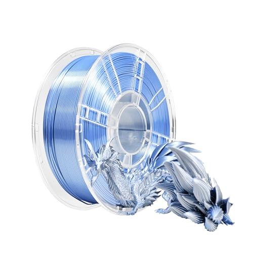 iBOSS PLA Plus 3D-Drucker-Filament, PLA+ 1,75 mm, zweifarbig, 3D-Druck-Filament, glänzend, Co-Extrusion, 1 kg (2,2 lbs), Silk zweifarbig, Blau Silber von iBOSS