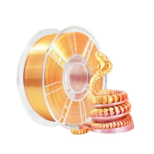 iBOSS 3D-Drucker-Filament PLA Plus, PLA+ Filament, 1,75 mm, zweifarbiges Seidenfilament, glänzendes 3D-Druck-Filament, Co-Extrusion, 1 kg (2,2 lbs), Silk Bicolor Rose Gold von iBOSS