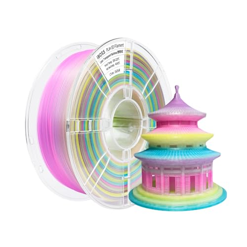 iBOSS PLA+ Filament transparent mehrfarbig Regenbogen hochfestes 3D-Druckerfilament 1,75 mm +/- 0,02 mm, 1 kg Spule (2,2 Pfund), für FDM 3D-Drucker, Regenbogenfarbe von iBOSS