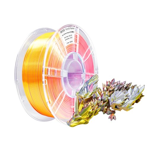 iBOSS Seide PLA+ Filament 1.75mm, 3D Drucker Seide Filament 1kg (2.2LBS), Seiden Grün & Orange & Gold Dreifarbiges Coextrusion PLA Plus Shiny Filament +/-0.02mm, Passen die meisten FDM Drucker von iBOSS