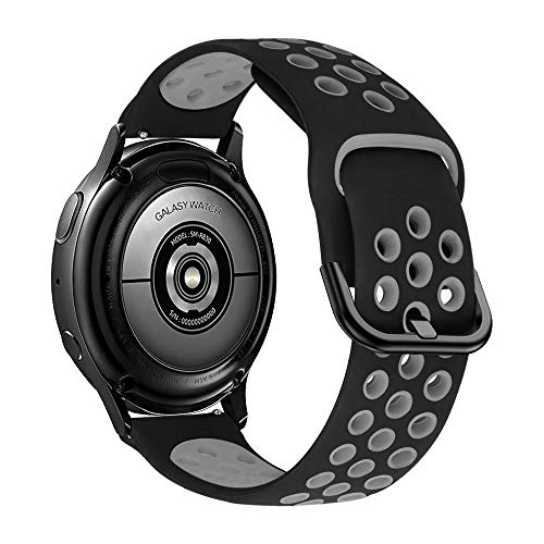 iBazal 20mm Armband Silikon Ersatz für Samsung Galaxy Watch 6/5/4 44mm 40mm/Galaxy Watch 5 Pro 45 mm/Watch 4/6 Classic 47mm 46mm 43mm 42mm/Galaxy 3 41mm/Galaxy Active 2/Galaxy 42mm - Schwarz/Grau von iBazal