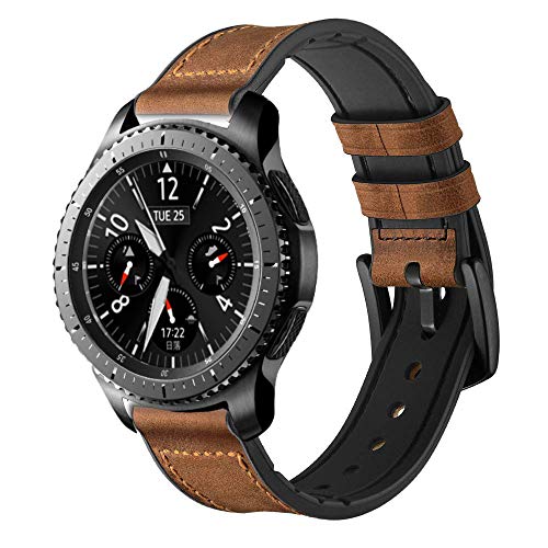 iBazal 22mm Armband Leder Hybrid Gummi Silikon Ersatz für Samsung Gear S3 Frontier/Classic SM-R760,Samsung Galaxy Watch 3 45mm/Galaxy 46mm SM-R805/800,Huawei GT/2 Classic,Ticwatch Pro - Kaffee von iBazal