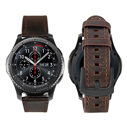 iBazal 22mm Armband Leder Uhrenarmband Armbänder Ersatz für Samsung Gear S3 Frontier/Classic, Samsung Galaxy Watch 3 45mm/Galaxy Watch 46mm, Huawei GT/2 Classic,Ticwatch Pro (Ohne Uhren) - Kaffee von iBazal