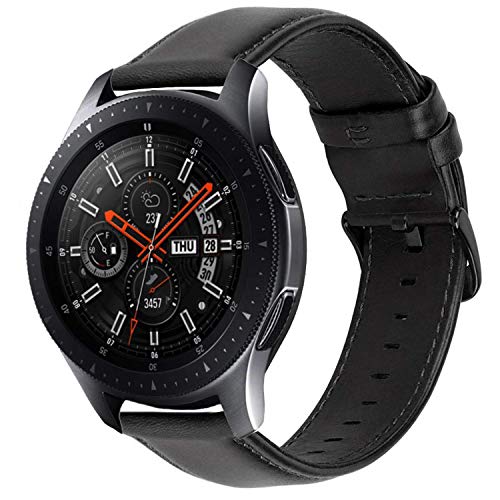 iBazal Galaxy Watch 46mm Armband 22mm Leder Uhrenarmband Lederarmband Bands Ersatz für Samsung Galaxy Watch 3 45mm/Gear S3 Frontier/Classic SM-R760/770,Huawei Watch 2 Classic/GT,Ticwatch Pro - Schwarz von iBazal