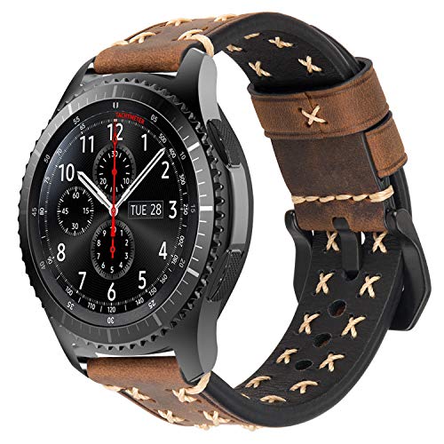 iBazal Gear S3 Frontier Classic Armband Leder Armbänder Uhrenarmband 22mm Lederband Ersatz für Samsung Galaxy Watch 3 45mm/Galaxy Watch 46mm,Huawei GT/2 Classic,Ticwatch Pro Herren Band - Kaffee von iBazal