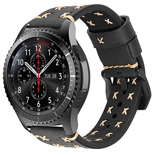 iBazal Gear S3 Frontier Classic Armband Leder Armbänder Uhrenarmband 22mm Lederband Ersatz für Samsung Galaxy Watch 3 45mm/Galaxy Watch 46mm,Huawei GT/2 Classic,Ticwatch Pro Herren Band - Schwarz von iBazal