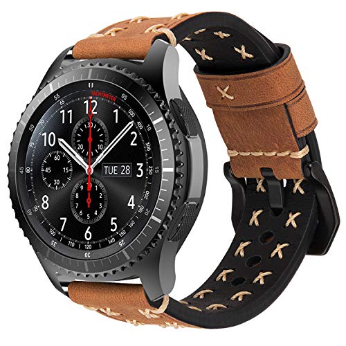 iBazal Gear S3 Frontier Classic Armband Leder Armbänder Uhrenarmband 22mm Lederband Ersatz für Samsung Galaxy Watch 3 45mm/Samsung Galaxy Watch 46mm,Huawei GT/2 Classic,Ticwatch Pro Herren Band -Braun von iBazal