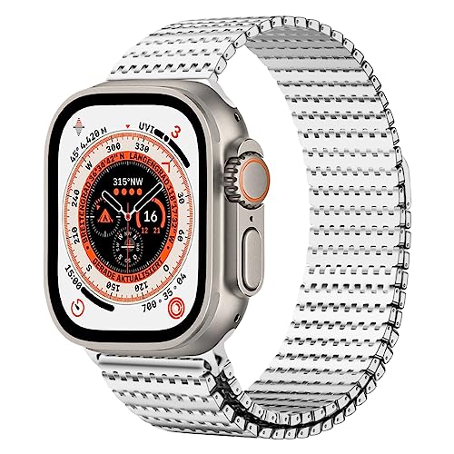 iBazal Kompatibel mit Apple Watch Armband 49 mm, 45 mm, 44 mm, 42 mm, Edelstahl-Metallnetzschlaufe, magnetisches Ersatzband für iWatch Serie Ultra/Ultra 2 9/8/7/6/5/4/3/2/1/SE/SE2 – Silber 42/44/45/49 von iBazal