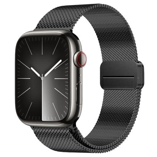 iBazal Kompatibel mit Apple Watch Band 49mm 45mm 44mm 42mm Edelstahl Metall Magnetisches Mesh Loop Ersatzarmband für iWatch Serie Ultra/Ultra 2 SE/SE 2 Series 9 8 7 6 5 4 3 2 1 - M Schwarz 42/44/45/49 von iBazal