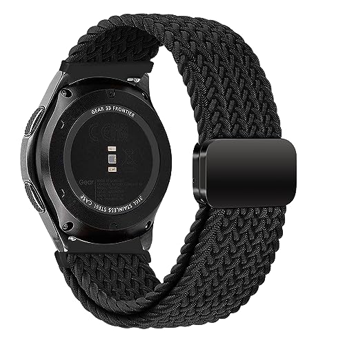 iBazal Kompatibel mit Galaxy Watch 46mm/Galaxy Watch 3 45mm/Gear S3 Frontier Classic Armband Nylon Braided Solo Loop Sport Uhrenarmband Ersatzarmband für Huawei Watch GT/GT2/GT3 46mm - Schwarz von iBazal