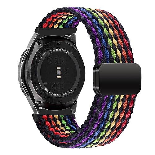 iBazal Kompatibel mit Galaxy Watch 46mm/Galaxy Watch 3 45mm/Gear S3 Frontier Classic Armband Nylon Braided Stretchy Solo Loop Sport Band Ersatz für Huawei Watch GT/GT2/GT3 46mm - Schwarz Regenbogen von iBazal