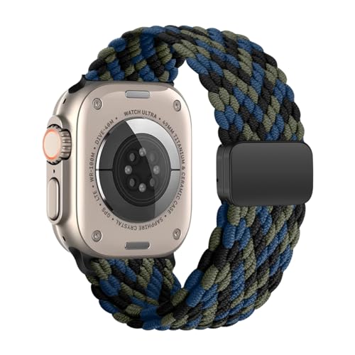 iBazal Kompatibel mit Apple Watch Armband 49mm 45mm 44mm 42mm Nylon Geflochtenes Solo Loop Stoff Woven Uhren Band Kompatibel für iWatch Serie Ultra/Ultra 2 9/8/7/6/5/4/3/2/1/SE/SE2 42 Blau Camouflage von iBazal