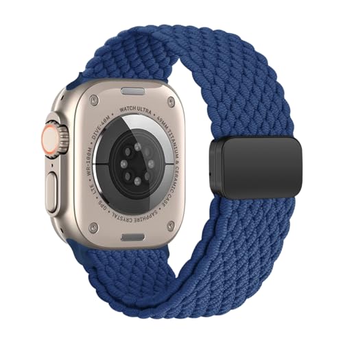 iBazal Kompatibel mit Apple Watch Armband 49mm 45mm 44mm 42mm Nylon Geflochtenes Solo Loop Stoff Woven Band Kompatibel für iWatch Serie Ultra/Ultra 2 9/8/7/6/5/4/3/2/1/SE/SE2 42 Kaltes Meeresblau von iBazal