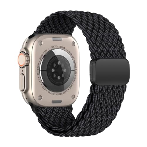 iBazal Kompatibel mit Apple Watch Armband 49mm 45mm 44mm 42mm Nylon Geflochtenes Solo Loop Stoff Woven Uhren Band Kompatibel für iWatch Serie Ultra/Ultra 2 9/8/7/6/5/4/3/2/1/SE/SE2 42 Schwarz Graphit von iBazal