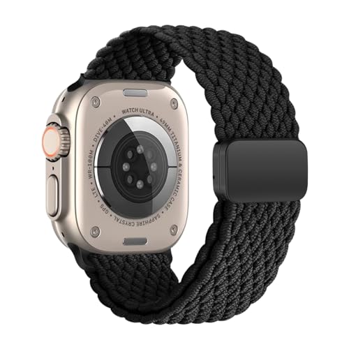 iBazal Kompatibel mit Apple Watch Armband 49mm 45mm 44mm 42mm Nylon Geflochtenes Solo Loop Stoff Woven Uhren Band Kompatibel für iWatch Serie Ultra/Ultra 2 9/8/7/6/5/4/3/2/1/SE/SE2 42 Schwarz von iBazal