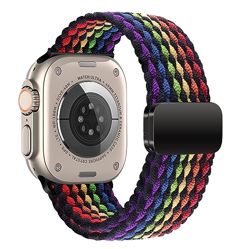 iBazal Kompatibel mit iWatch-Band, 49 mm, 45 mm, 44 mm, 42 mm, Nylon, geflochtenes, dehnbares, magnetisches Solo-Loop-Armband, Ersatz für iWatch-Serie Ultra 8/7/6/5/4/3/2/1/SE/SE2 – 42/44/45/49 von iBazal